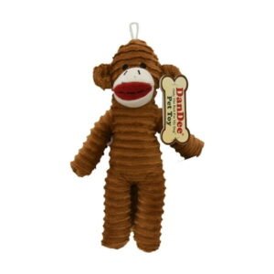 Dan Dee 9.75″ Plush Corduroy Squeaky Sock Monkey Pet Toy, Brown