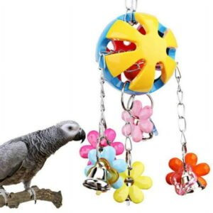 Bird Acrylic Chew Biting Parrot Toy Cage Colorful Hanging Bell Ball Toy With Bells For Parrot Bird Cage Accessries