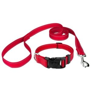 Country Brook Petz® Deluxe Red Reflective Nylon Dog Collar & Leash – Small