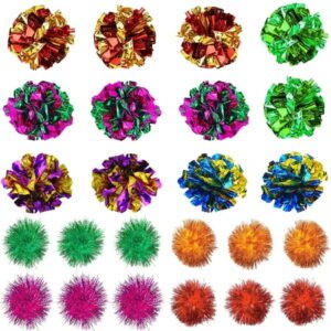 24 Pcs Crinkle Balls Cat Toy – 12 Pcs Mylar Crinkle Ball Cat Toy, 12 Pcs Sparkle Ball Tinsel Pom Poms Glitter, Richful Cat’s Favorite Toy Set for Interacting