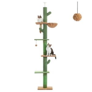 PAWZ Road Tall Cat Tree Cactus Floor to Ceiling Cat Tower 95-108″ Sisal Scratching Post for Indoor Cats