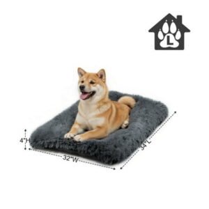 Katieovy Large Dog Bed, 34 x 22 inch Fluffy Plush Dog Cage Bed, Washable Dog Mat with Non-Slip Bottom for Large and Medium Dogs,Dark Gray