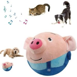 HeaCare Active Moving Pet Plush Toy Interactive Dog Toys, Squeaky Moving Dog Ball Toy, Washable Cartoon Pig Plush Sound Electronic Dog Toy, Shake Bounce Boredom Talking Toys for Dog Pets Cats