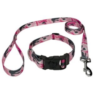 Country Brook Petz® Deluxe Pink and Grey Camo Dog Collar and Leash, Small