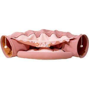 Cat Tunnel for Indoor Cats, Cat Tube with Collapsible Washable Cat Bed,Premium Cat Toy for Small Medium Large Cat.(Sakura)