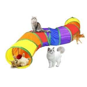 Cat Play Tunnel, Colorful Rainbow Pet Tube Toy Collapsible, S-Tunnel Hole, Cat Indoor Game for Hiding Training and Running, Interactive Cat Puzzle Exercisin