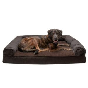 FurHaven Pet Products Faux Fleece & Chenille Orthopedic Sofa Pet Bed for Dogs & Cats – Coffee, Jumbo Plus