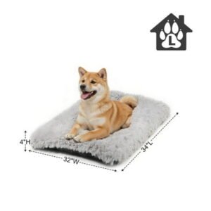 Katieovy Large Dog Bed, 34 x 22 inch Fluffy Plush Dog Cage Bed, Washable Dog Mat with Non-Slip Bottom for Large and Medium Dogs,Gray