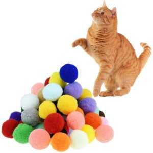 Bobasndm 10/20/30pcs Soft Pom Pom Balls for Cats – Lightweight, Interactive, Assorted Colors – Plush Toy Balls for Kitten Training and Play – Pompon Pet Products for Cats