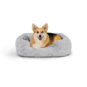 Best Friends by Sheri Lux Lounge Bed Calming Faux Fur Dog Bed, Gray, Medium, 30″ x 20″