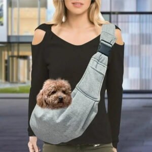KALEFU Small Pet Sling Carrier Hands Free Reversible Pet Papoose Bag Tote Bag Dog and Cat Sling Carrie Classic Strap & Classic Pocket with a Pocket Safety Belt Dog Cat for Outdoor Travel Gray