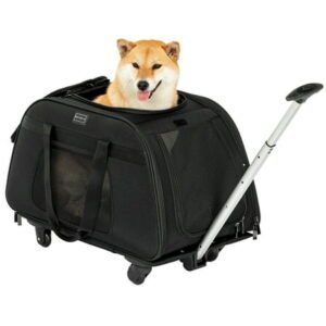 PETSFIT Extra Large Pet Carrier with Wheels Designed for 2 Small Dogs/Multiple Kittens/Medium Dogs with Adjustable Safety Rope & Waterproof Bottom