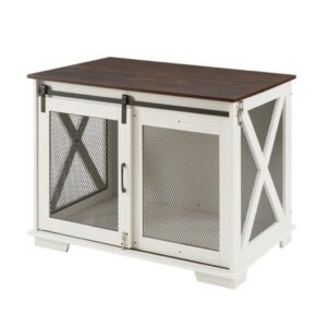 Resenkos Dog House, Pet House,Dog Cave,Farmhouse Dog Cage Crate Furniture with Sliding Barn Door, Farmhouse Wooden Dog Kennel End Table,White