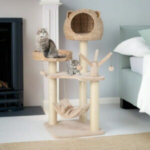 Pefilos 48″ Modern Cat Tree Tower for Indoor Cats with Condo and Hammock, Cat Tree House for Kittens Climb Play, Rest, Beige