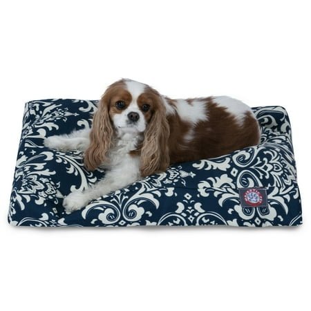 Majestic Pet | French Quarter Shredded Memory Foam Rectangle Pet Bed For Dogs, Removable Cover, Navy Blue, Small