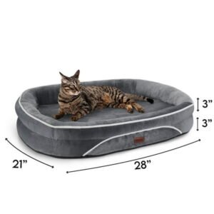 Ophanie Luxury Orthopedic Dog & Cat Bed for Medium & Small Pets, Removable & Machine Washable Plush Cover, Non-Slip Bottom, Gray (28″ x 21″ x 6″),Mother’s Day Gift for Dog Mom