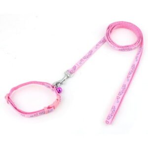 REGALWOVEN Puppy Dog Pet Bell Decor Walking Training Collar Rope Leash Pink