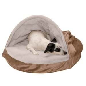 FurHaven Pet Products Orthopedic Wave Fur & Velvet Snuggery Burrow Pet Bed for Dogs & Cats – Brownstone, 26″