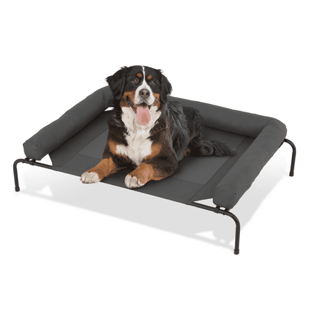 MoNiBloom Extra Large Elevated Bolster Dog Bed, 55″ Indoor/Outdoor Pet Cot for Pets up to 120lbs, Dark Gray