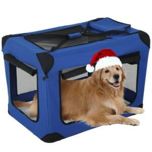 CL.HPAHKL Collapsible Dog Crate for Large Dogs, 42 Inch Dog Cage Extra Large Soft Portable Dog Carrier with Mesh Doors and Storage Bags, Folding Soft Crate Pet Carrier Indoors Outdoors Travel, Blue