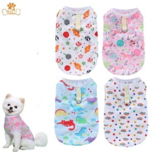 Riklu 4 Packs Dog Shirts for Small Dog, Pet T-Shirts Clothes Dog Vest with Cute Pattern for Puppy Boy Girl L