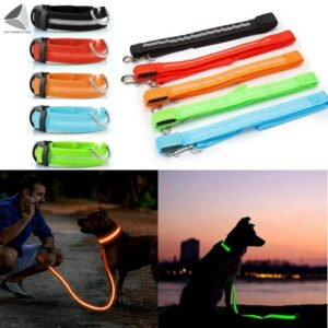 PULLIMORE LED Dog Collar and Leash Set USB Rechargeable Glowing Pet Collar Night Walking Safety Light Up Dog Collars (M, Black)