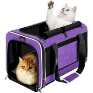 Pet Carrier for Large Cat 20 lbs+ / Soft Sided Small Dog 12 Pounds Travel Crate Top Load/Collapsible Kitty Carry Bag Big Kitten Mesh/Sturdy Animal Transport cage Kennel Long Trips Purple