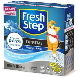 Fresh Step Extreme Scented Litter with the Power of Febreze, Clumping Cat Litter – Mountain Spring, 14 lbs