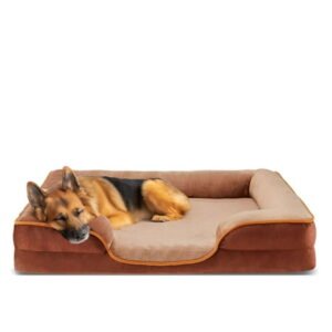 Gianna Dog Bed for Large Size Dogs, Supportive Memory Foam Dog Sofa, Brown