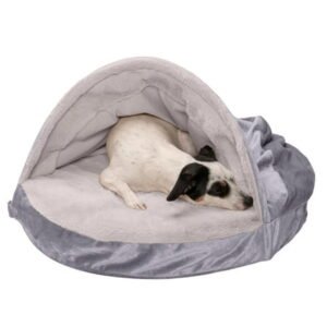 FurHaven Pet Products | Orthopedic Wave Fur & Velvet Snuggery Burrow Pet Bed for Dogs & Cats – Dark Gray, 26″