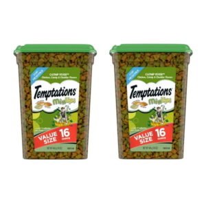 2X – Temptations Mixups Chicken Catnip & Cheddar Flavor Crunchy and Soft Cat Treats, 16 oz Tub