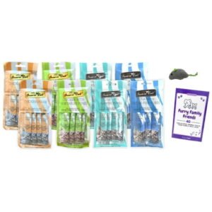 Fussie Cat Puree Topper Treat 4 Flavor Variety (2) Each: Tuna Oceanfish, Chicken, Chicken Vegetables, Tuna Prawns + MerlinsMart Zine | Catnip Toy
