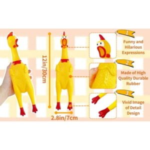 Rubber Chicken Squeeze Squawking Chicken (6 Pack), Yellow Screaming Chicken Dog Toys, Prank Noise Maker Dog Toys for Silly Novelty Party Favors, Family Games 12 Inch
