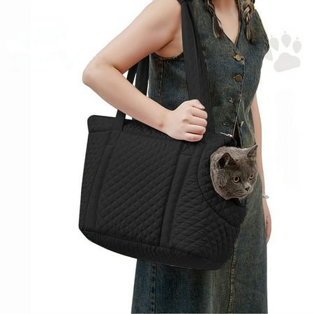 Pet Carrier for Small Dog, Puppy Carrier for Large Cat with Safety Buckles, Breathable Mesh and Soft Cushion, Small Pups Travel Tote Bag for Hiking Traveling Outdoor, Black