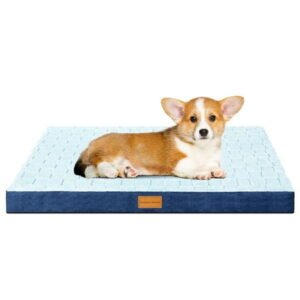 Exclusivo Mezcla Checkered Orthopedic Pet Bed for Medium Dogs 36″X24″, Waterproof Removable Washable Cover, Blue