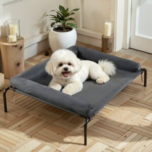 Dog Bed, DOMIPET Elevated Dog Bed Cot with Removable Pillow for Small Dogs,Cooling Pet Cot, Gray