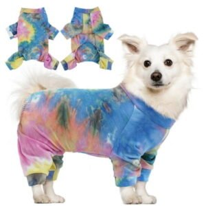 QBLEEV Dog Pajamas, Tie-Dye Pet Clothes Stretchy Soft Doggy Onesies Cat Spring Autumn Sweatshirt, Lightweight Pet Jumpsuits Kitten Coats Pullover Outfits for Small Medium Dogs XS