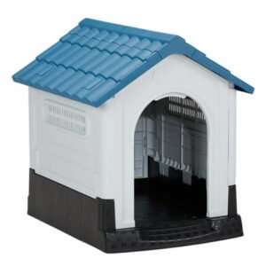 33″ Dog House, Indoor Outdoor Large Doghouse Pet House with Air Vents and Elevated Floor, Insulated Water Resistant Puppy Shelter Kennel, Blue & White