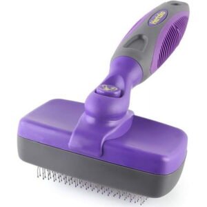 Hertzko Self Cleaning Slicker Brush for Dogs Cats (Sensitive Skin), Dog Brush for Shedding Dematting Brush Easily Removes Mats Tangles Loose Fur, Pet Grooming Brushes Long Short Haired Dogs Cat Brush