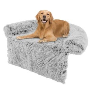 Costway Plush Calming Dog Couch Bed with Anti-Slip Bottom Plush Mat for Large Dogs & Cats Gray