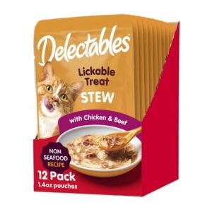 Hartz Delectables Non-Seafood Stew Lickable Wet Cat Treats, Chicken & Beef, 1.4 Ounce (Pack of 12)