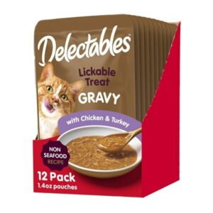 Hartz Delectables Gravy Non-Seafood OIF8 Lickable Wet Cat Treat & Food Topper, Chicken & Turkey, 12 Pack, 1.40 Ounce (Pack of 12)
