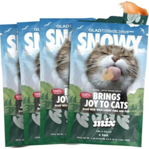Glad Tidings Snowy’s Lickable Wet Seafood Cat Treats Made with Wild-Caught Tuna and Seafood, Creamy Squeezable Purée, Topper with Vitamin E & Taurine (Standard, Tuna + Scallop)