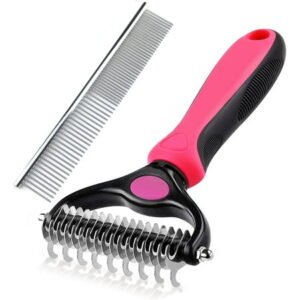 Pet Grooming Brush- Deshedding Brush – Double Sided Shedding and Dematting Undercoat Rake Comb for Dogs & Cats -Shedding and Dematting Tool for Grooming, Pet Undercoat Brush, Pet Steel Comb