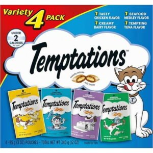 TEMPTATIONS Classic Crunchy and Soft Cat Treats Feline Favorite Variety Pack, (4) 3 oz. Pouches