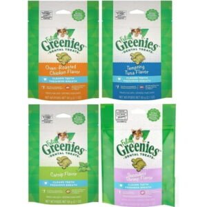 Greenies (4 Pack Feline Dental Cat Treat Variety Bundle 4 Flavors – 2.1oz Each Bag