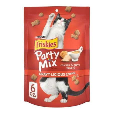 Purina Friskies Party Mix Gravy-licious, Cat Treats, Chicken & Gravy, 6 oz Bag