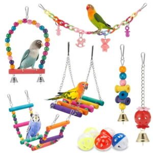 NAISHIER 11 PCS Bird Toys Parakeet Toys,Dinosam Colorful Parrot Toy for Small Parakeets Cockatiels Conures Finches Swing Chewing Hanging Bell Cage Hammock Toy