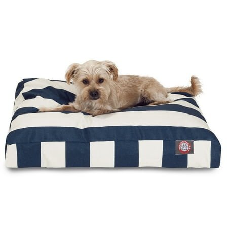 Majestic Pet | Vertical Stripe Shredded Memory Foam Rectangle Pet Bed For Dogs, Removable Cover, Navy Blue, Small