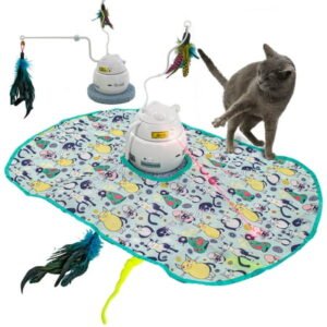 Interactive Laser & Motion Cat Toy – 4-1 Cat Games, 3 Speeds – Hide & Seek, Wand Teaser, Chasing, Laser – USB Rechargeable Kitten Exercise Chasing Wand with Moving Feather